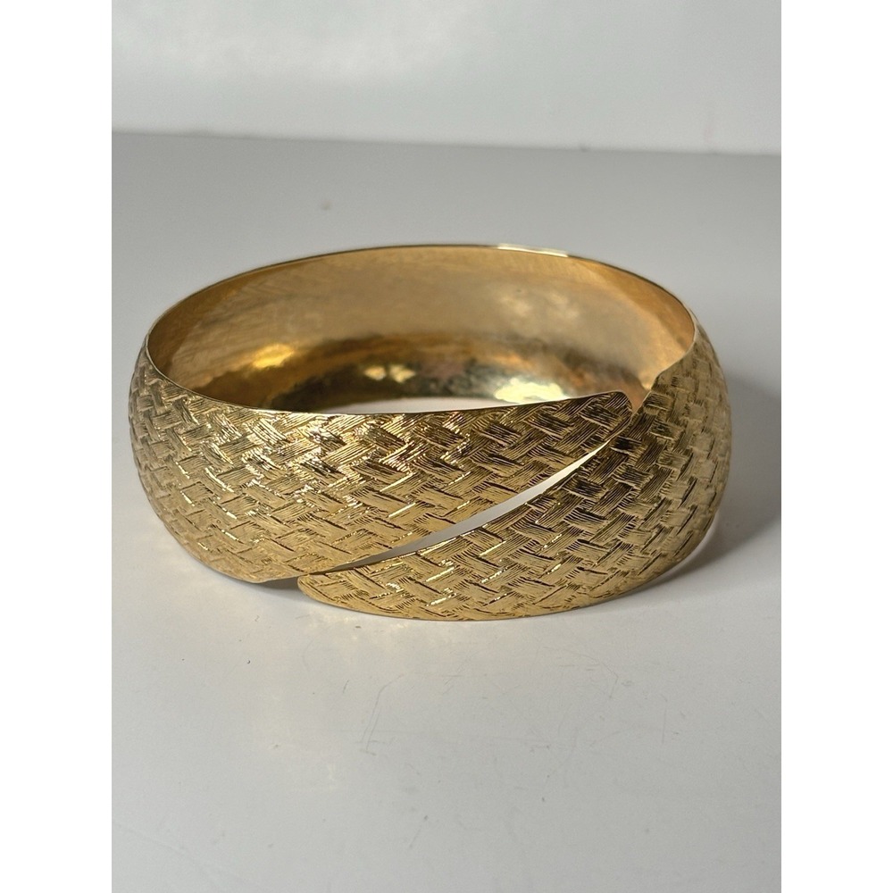 Vintage Gold Tone Basketweave Wrap Cuff Bracelet  Bypass Textured Lightweight
